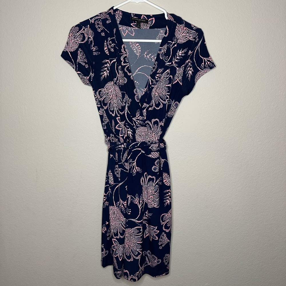 Banana Republic Factory Navy & Pink Faux Wrap Dress Petite Small